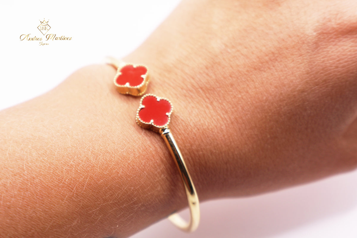 BRAZALETE LUCKY CLOVER PUNTAS MALAQUITA ORO AMARILLO 18K