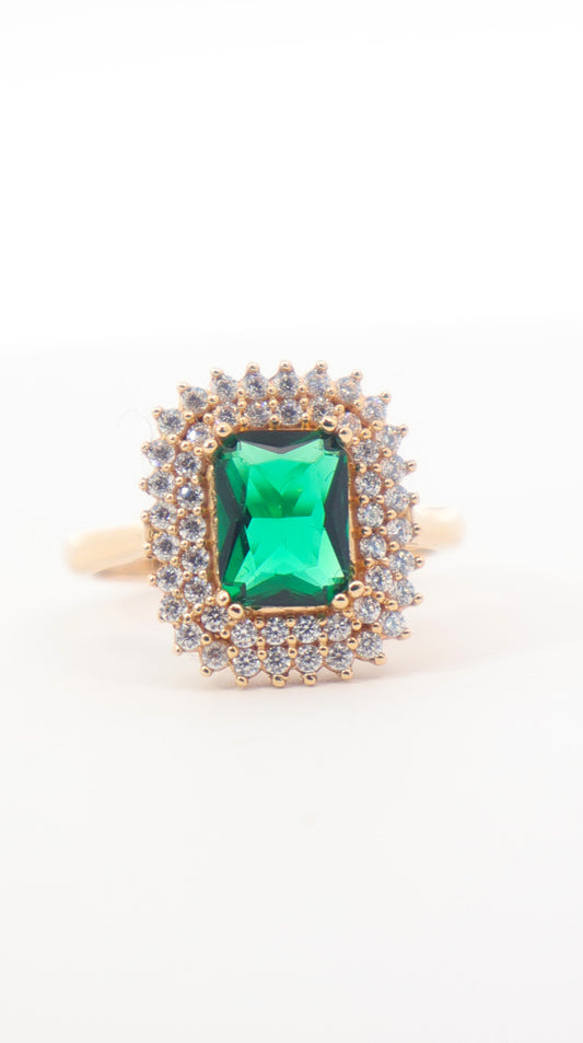 ANILLO 18K ORO AMARILLO 3 HALO VERDE