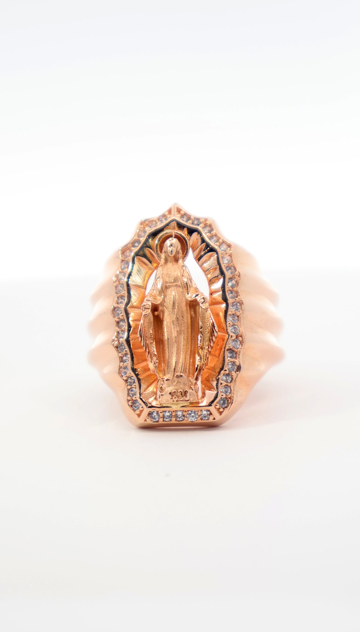 ANILLO HOMBRE VIRGEN DE GUADALUPE ORO ROSA 18K