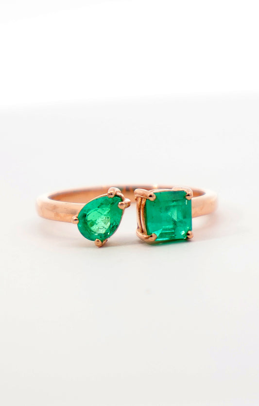 ANILLO ORO ROSA 18K TU Y YO ESMERALDAS NATURALES