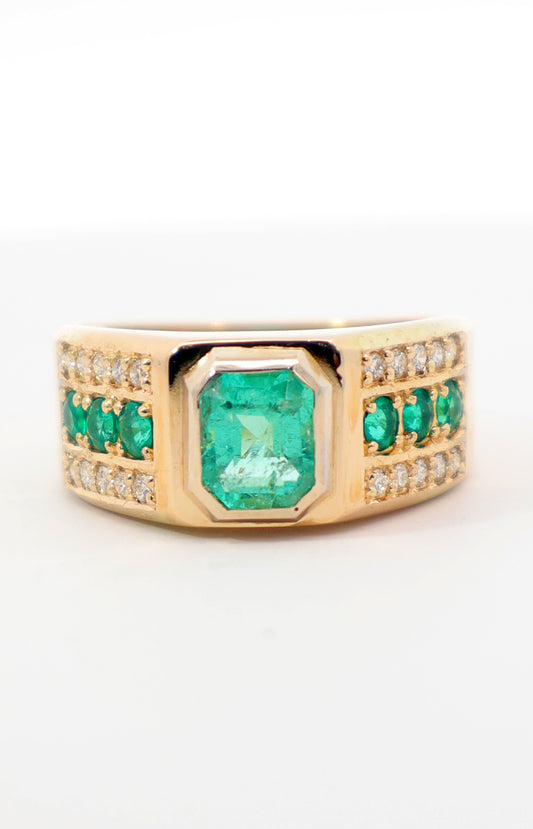 ANILLO UNICO ORO 18K ESMERALDAS NATURALES Y DIAMANTES