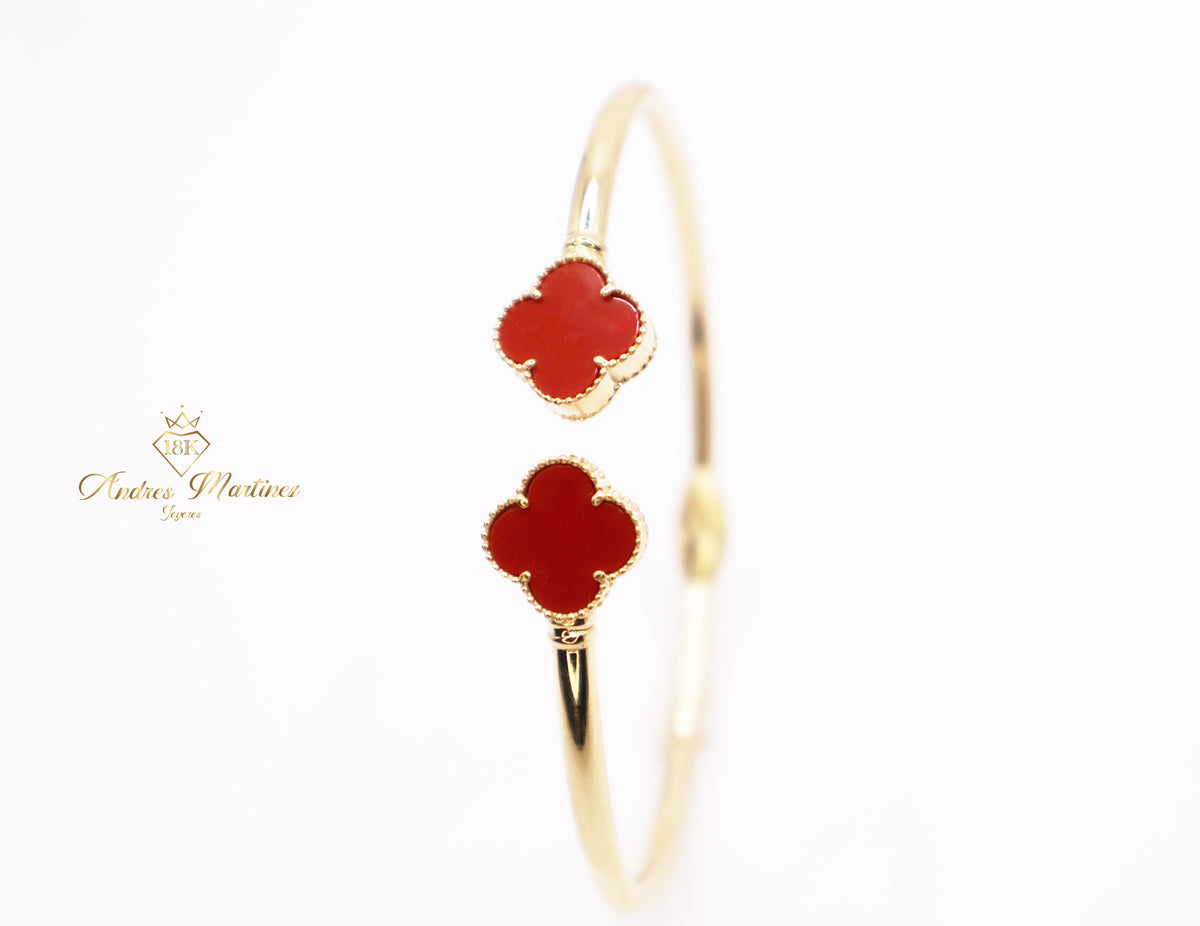 BRAZALETE LUCKY CLOVER PUNTAS MALAQUITA ORO AMARILLO 18K