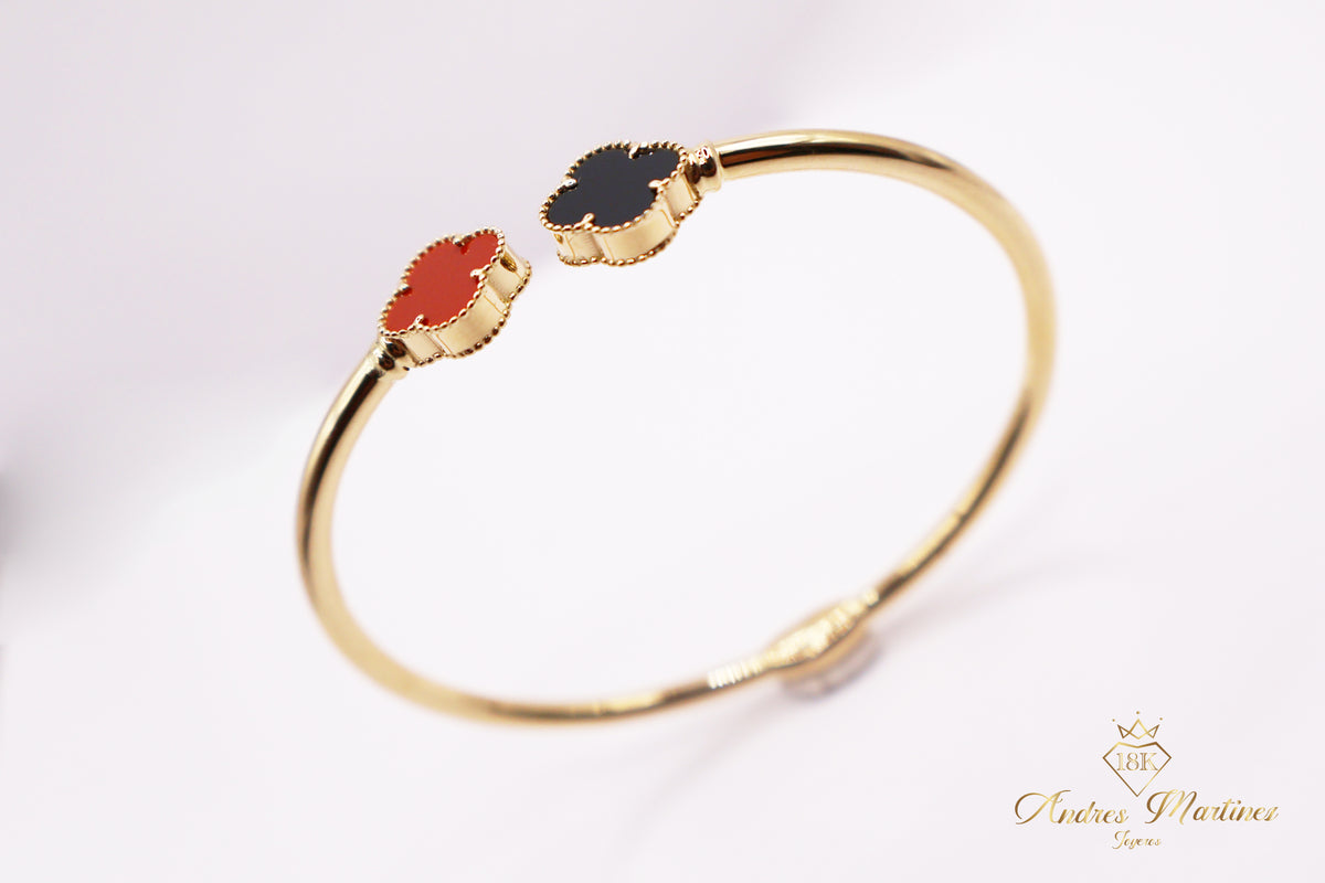 BRAZALETE ONIX CORNALINA PUNTAS ORO AMARILLO 18K