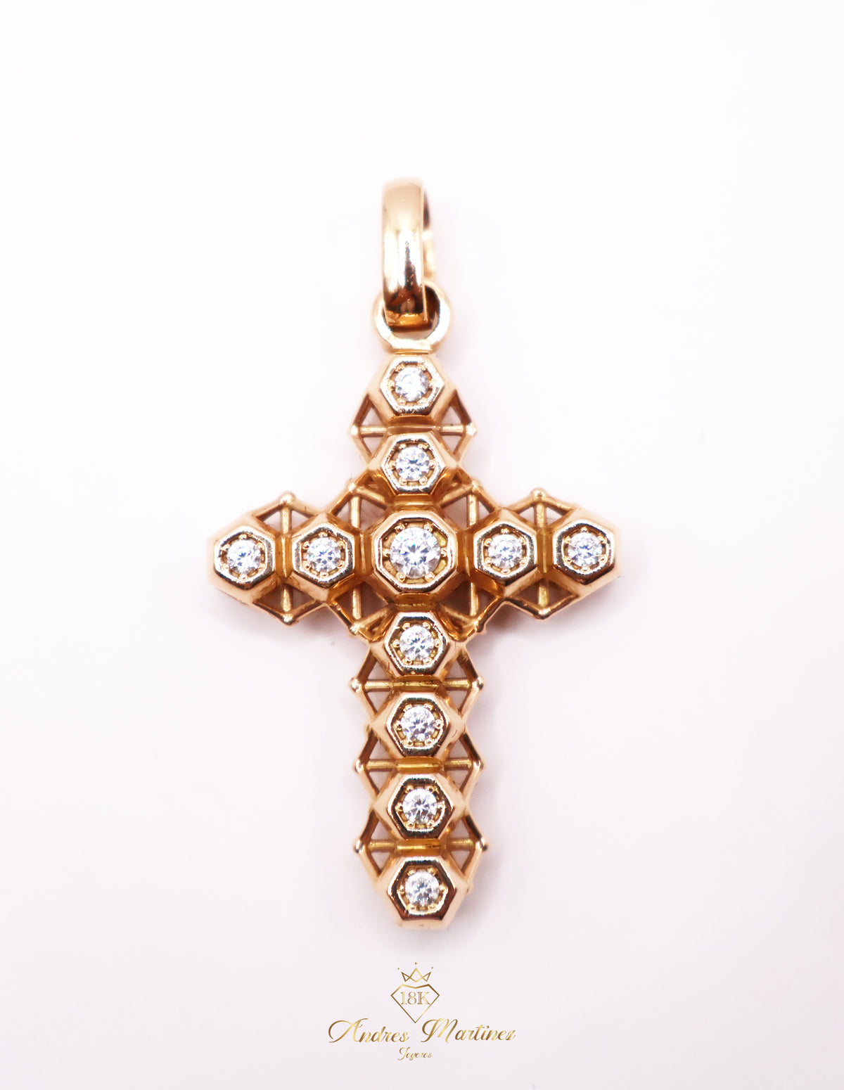 DIJE CRUZ 3D ORO ROSA 18K