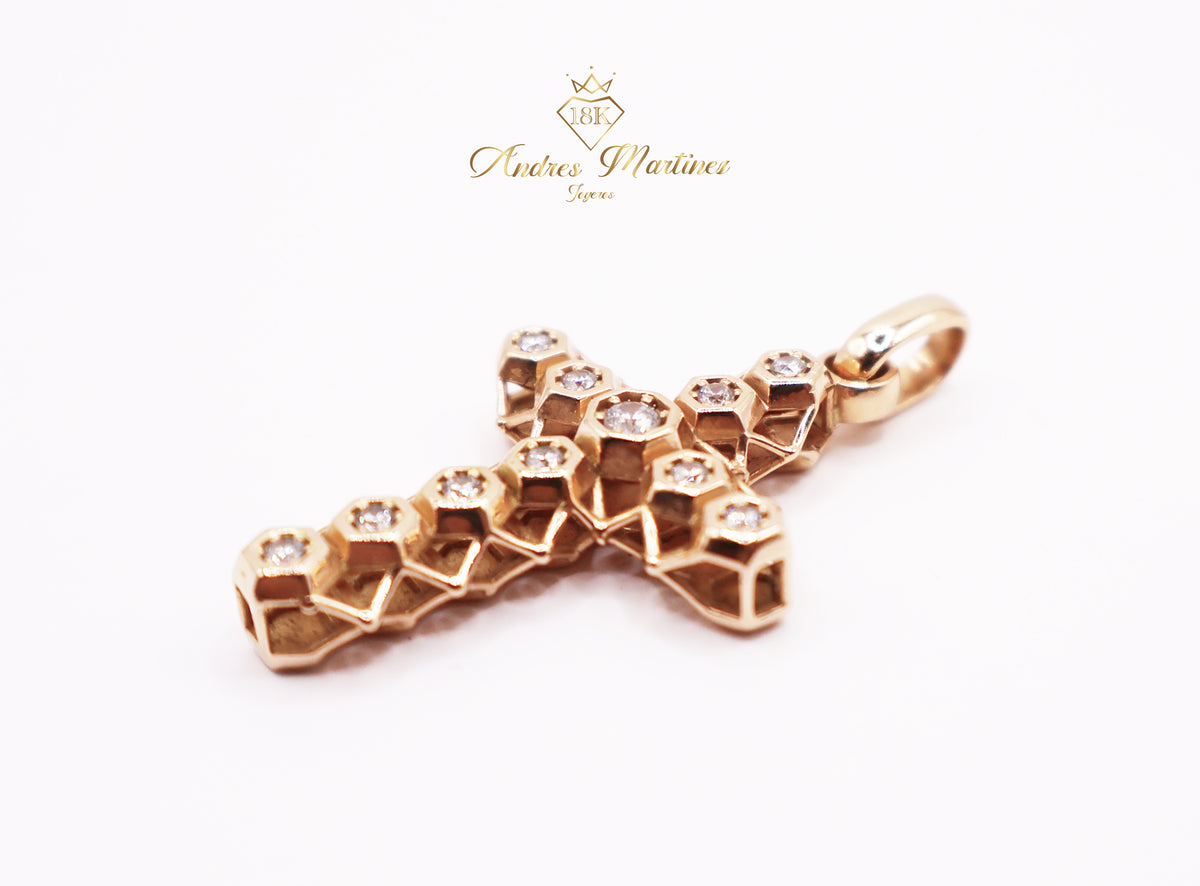 DIJE CRUZ 3D ORO ROSA 18K