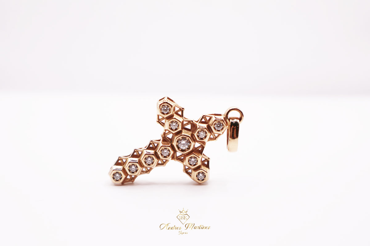 DIJE CRUZ 3D ORO ROSA 18K