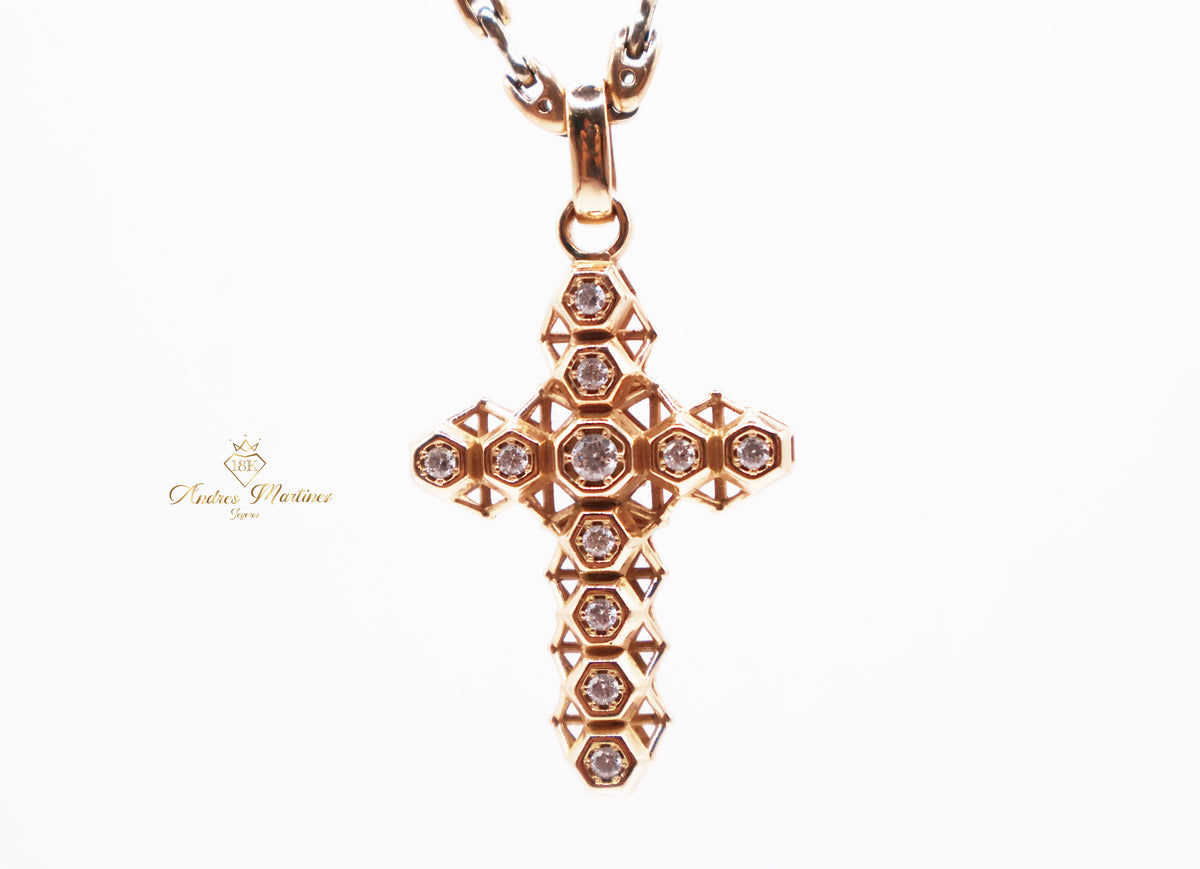 DIJE CRUZ 3D ORO ROSA 18K
