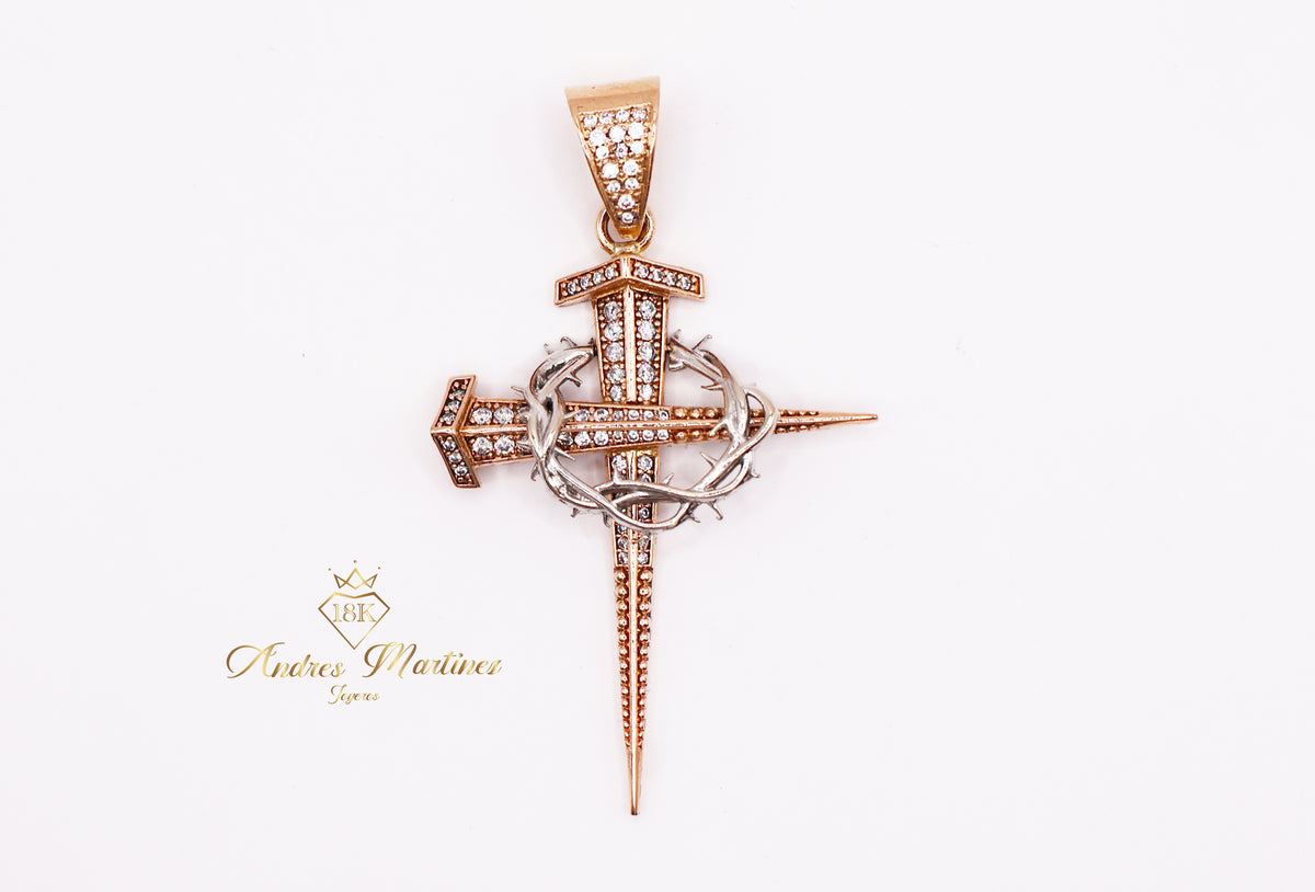 CRUZ ORO ROSA 18K CORONA DE ESPINAS