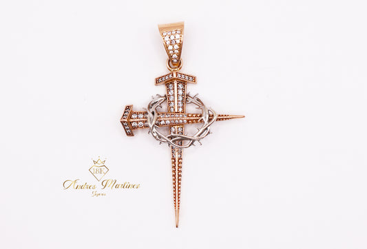 CRUZ ORO ROSA 18K CORONA DE ESPINAS