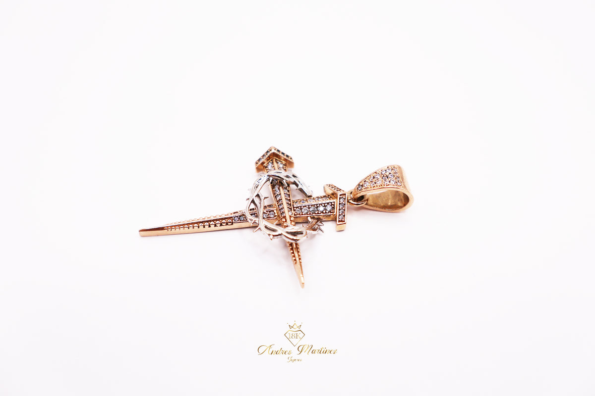 CRUZ ORO ROSA 18K CORONA DE ESPINAS