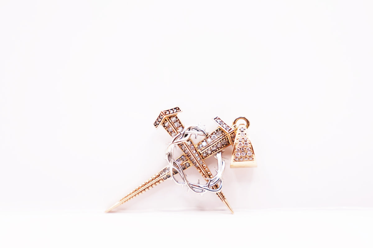CRUZ ORO ROSA 18K CORONA DE ESPINAS