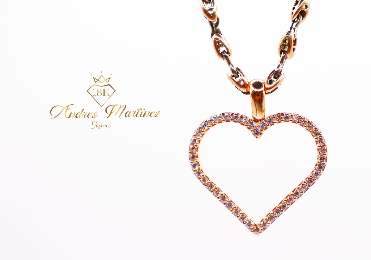 DIJE CORAZON MOISSANITAS ORO ROSA 18K