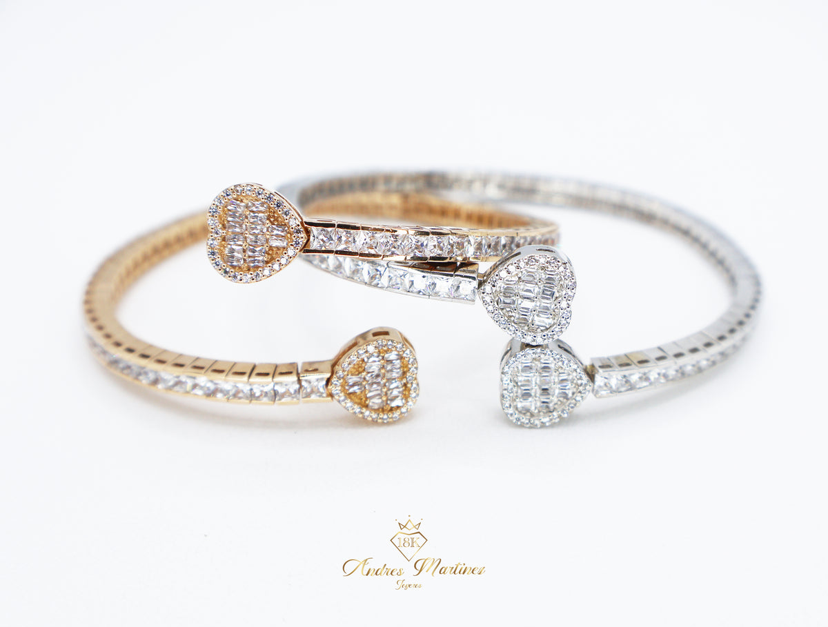 BRAZALETES CORAZONES ORO BLANCO 18K