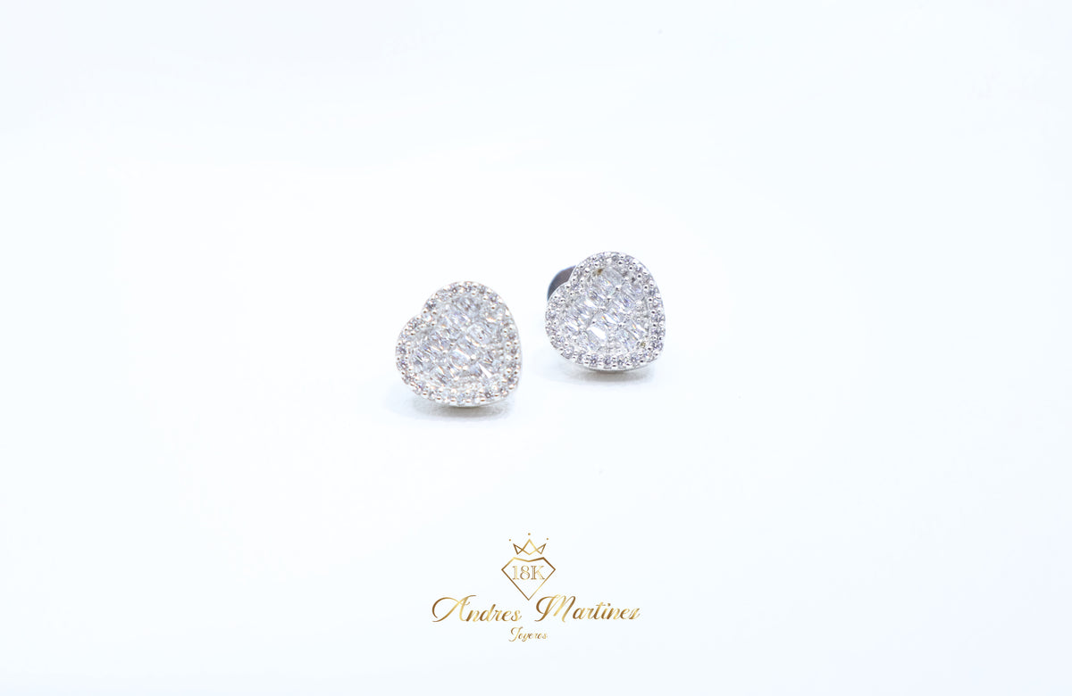 ARETES CORAZÓN ORO BLANCO