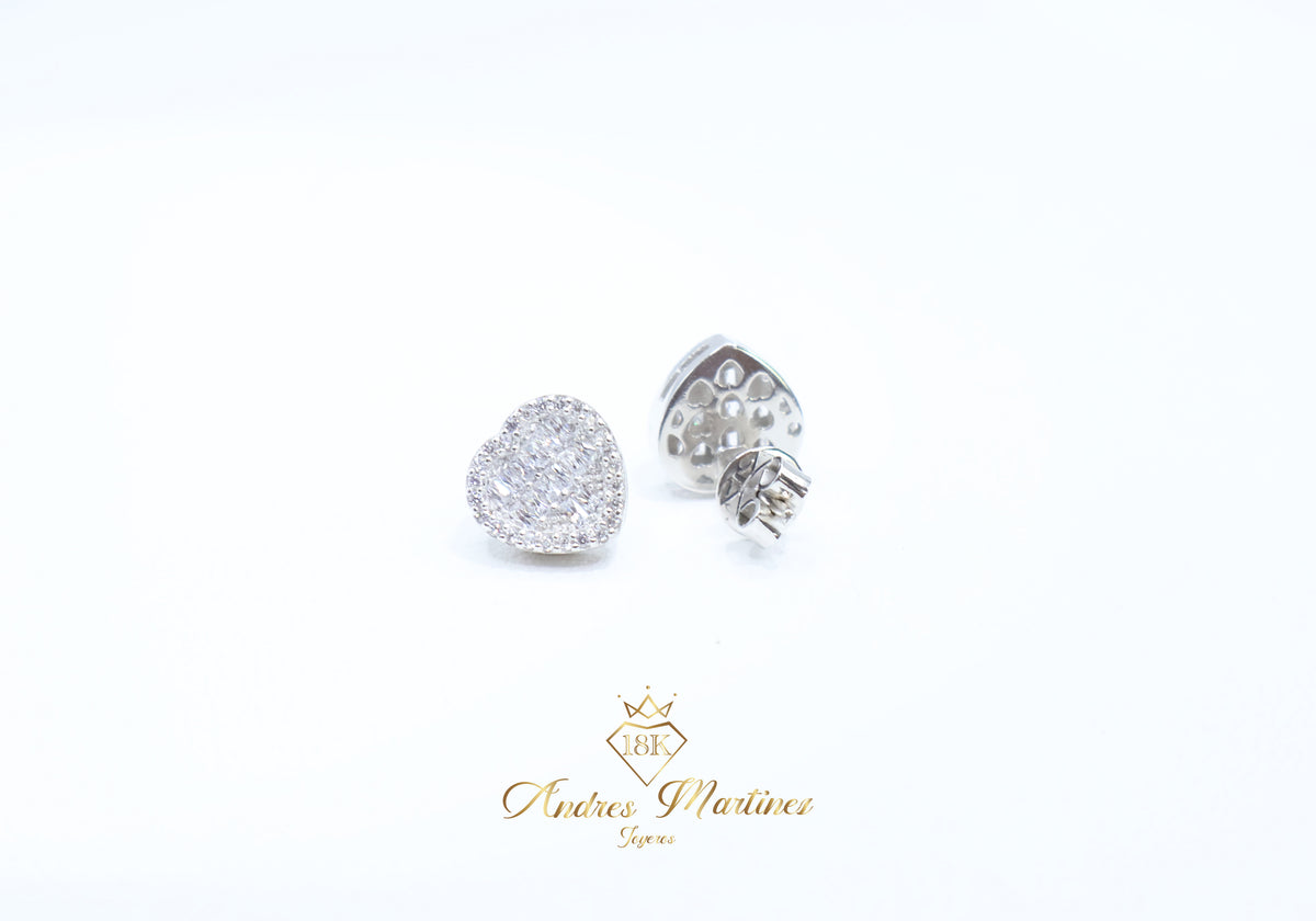 ARETES CORAZÓN ORO BLANCO
