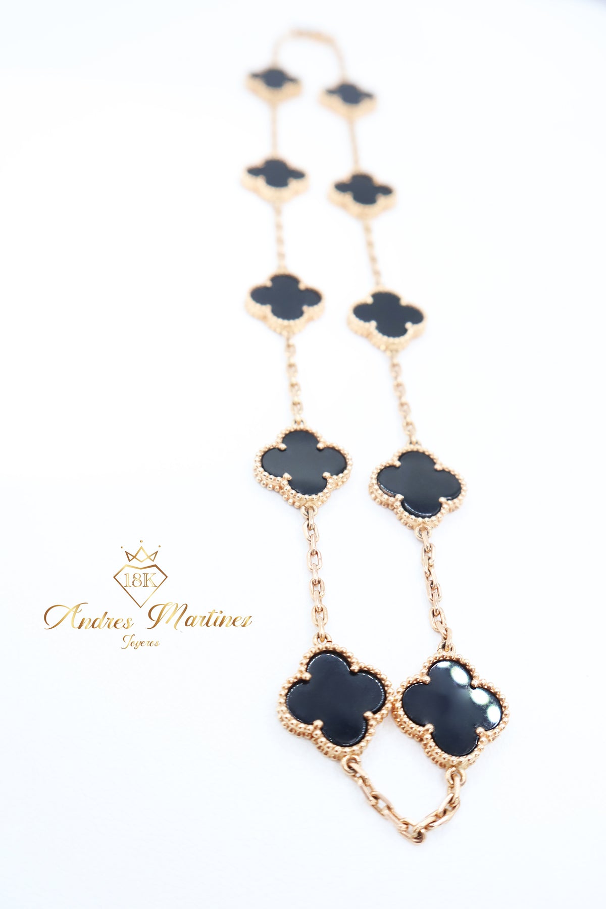 CADENA LUCKY CLOVER ONIX ORO ROSA