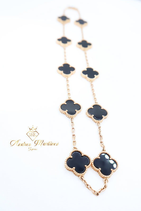 CADENA LUCKY CLOVER ONIX ORO ROSA