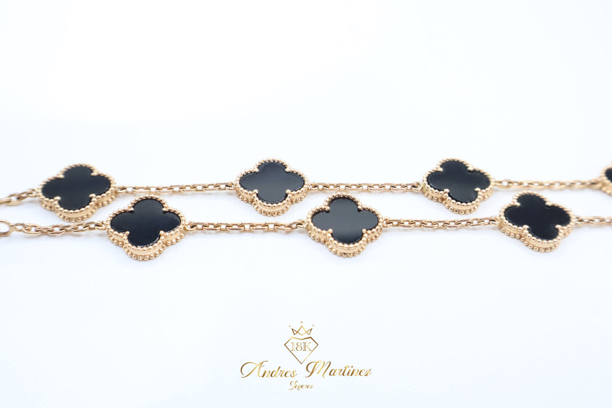 CADENA LUCKY CLOVER ONIX ORO ROSA