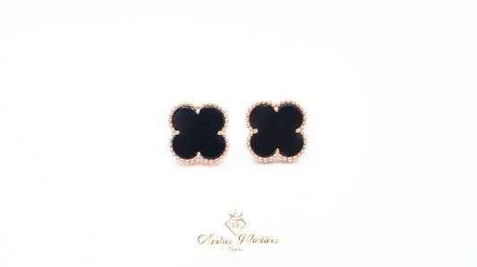 ARETES LUCKY CLOVER ONIX ORO ROSA 18K