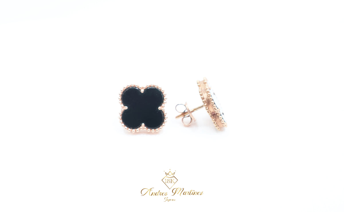 ARETES LUCKY CLOVER ONIX ORO ROSA 18K