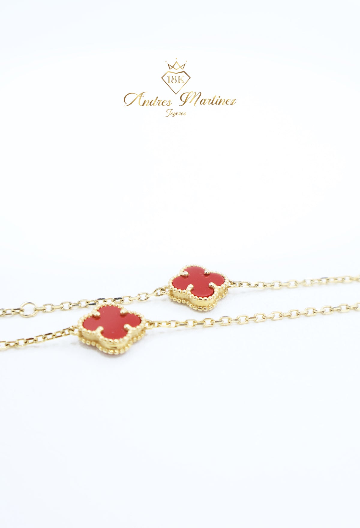 CADENA LUCKY CLOVER CORNALINA ORO AMARILLO 18K