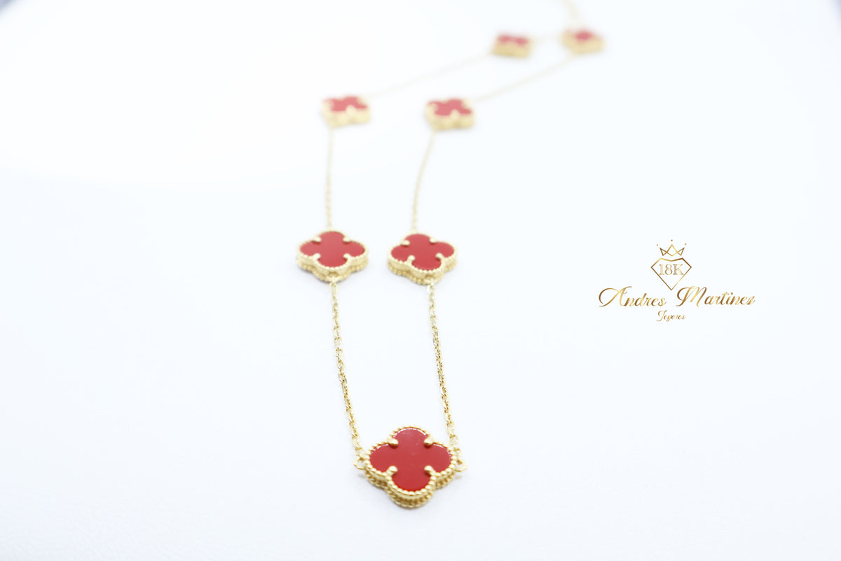 CADENA LUCKY CLOVER CORNALINA ORO AMARILLO 18K