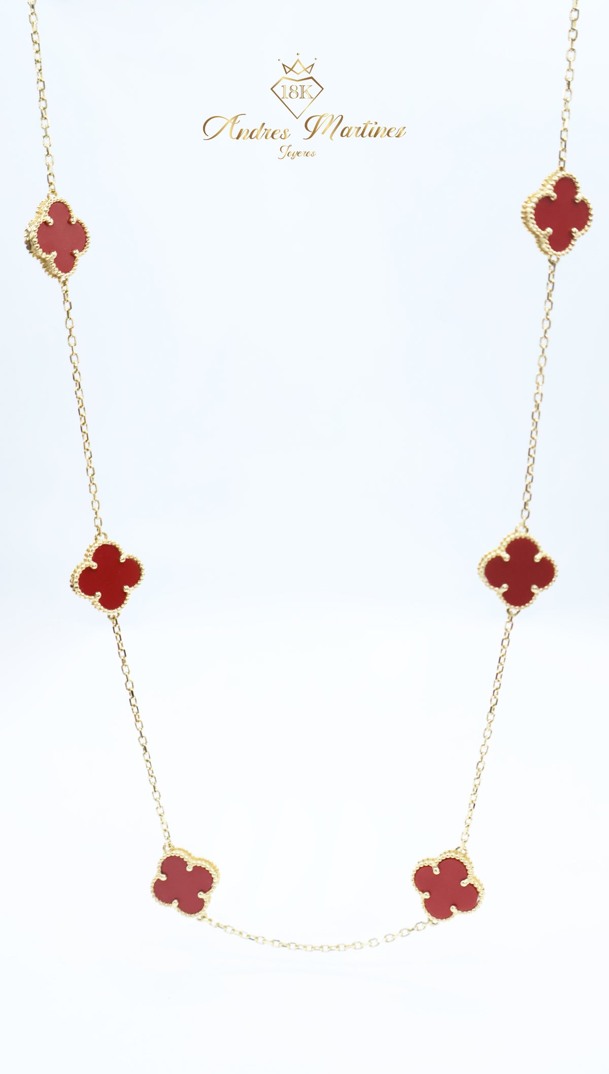 CADENA LUCKY CLOVER CORNALINA ORO AMARILLO 18K