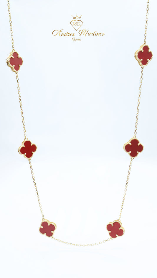 CADENA LUCKY CLOVER CORNALINA ORO AMARILLO 18K