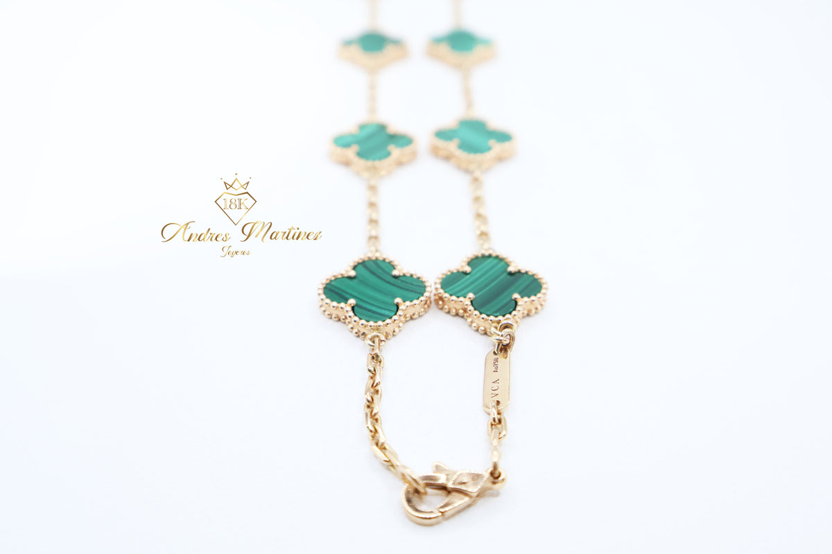 CADENA LUCKY CLOVER ORO ROSA MALAQUITA