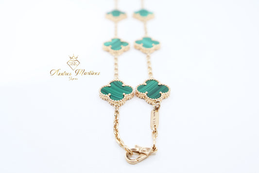 CADENA LUCKY CLOVER ORO ROSA MALAQUITA