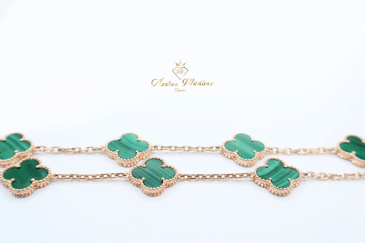 CADENA LUCKY CLOVER ORO ROSA MALAQUITA