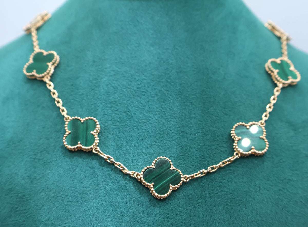 CADENA LUCKY CLOVER ORO ROSA MALAQUITA