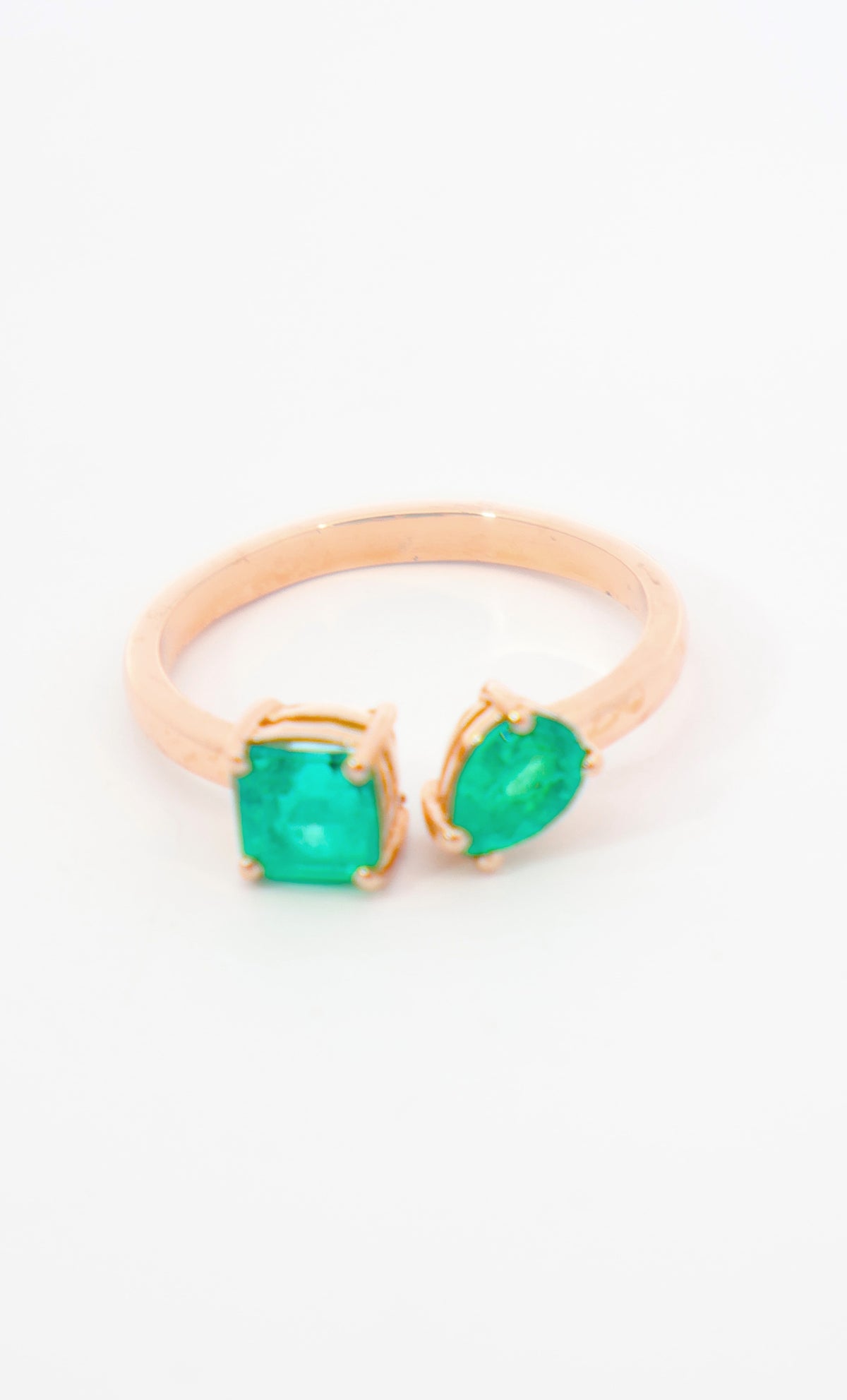 ANILLO ORO ROSA 18K TU Y YO ESMERALDAS NATURALES