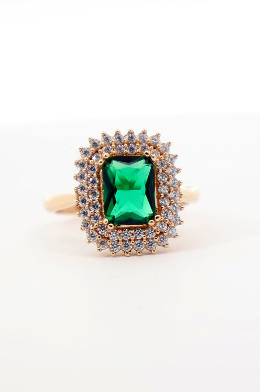 ANILLO 18K ORO AMARILLO 3 HALO VERDE