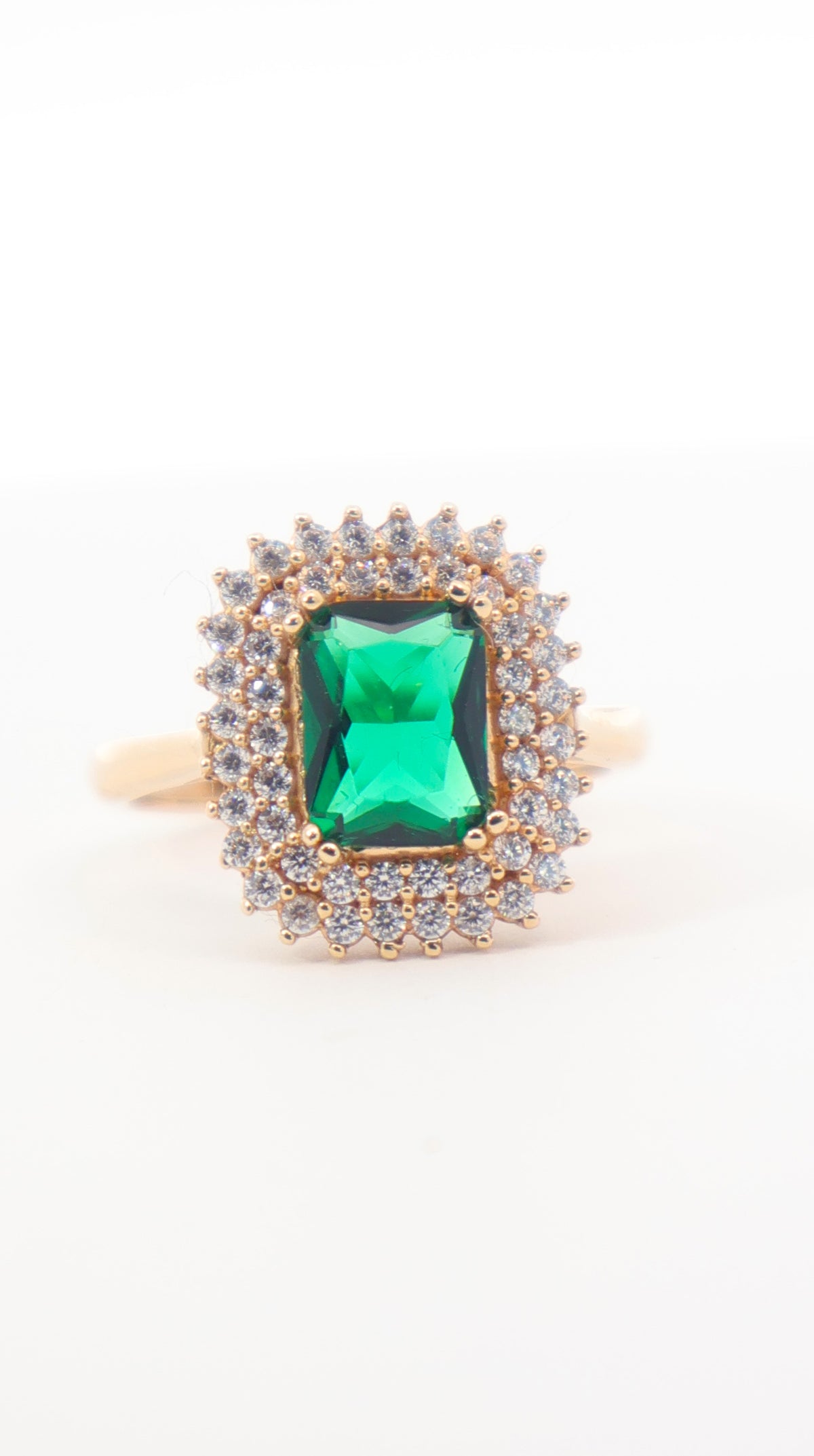 ANILLO 18K ORO AMARILLO 3 HALO VERDE